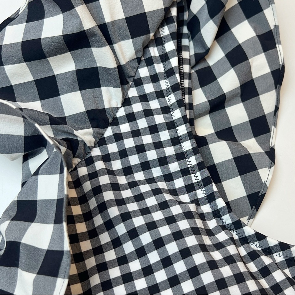 ✖️SOLD✖️•J.CREW•Black White Mixed Gingham One Shoulder Ruffle One Piece Swim - Picture 5 of 12